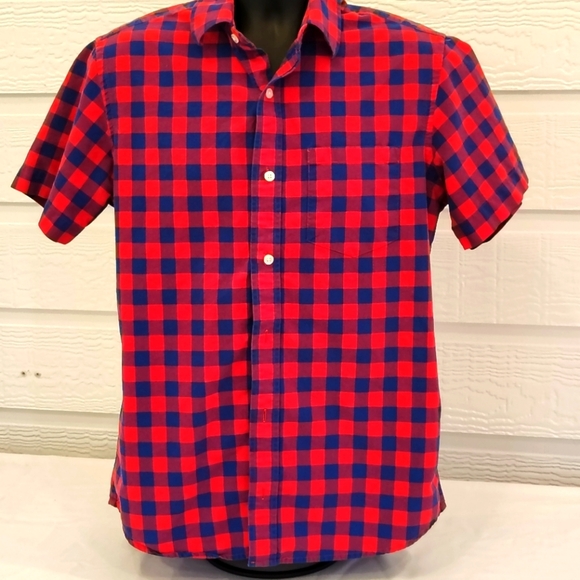 Banana Republic Other - Men's Med Banana Republic Red/Blue Plaid 1 Pocket Button Up Short Sleeve